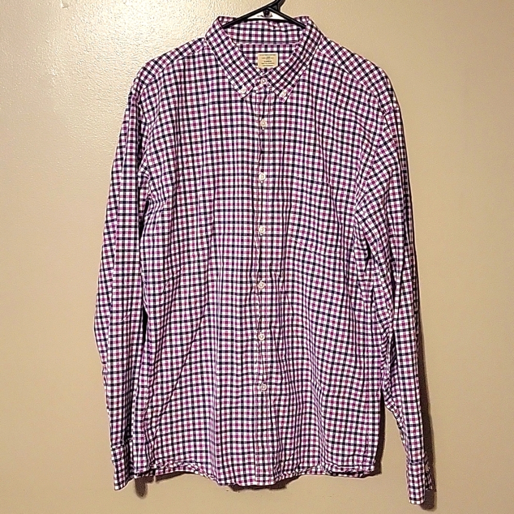 J. Crew Button Down Longsleeve Shirt Purple Plaid Mens Size XL